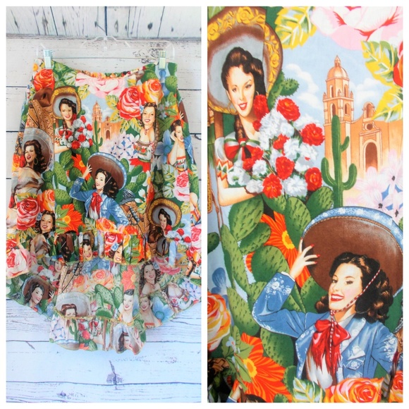 Dresses & Skirts - Colombian print vintage hi low cotton skirt medium